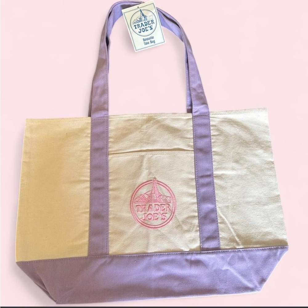 Trader Joe's Cream and Lavender Canvas Tote